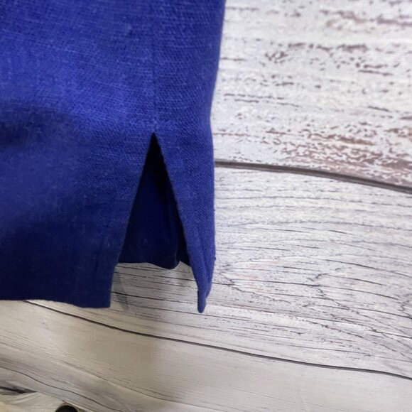 VTG 90s Ultra Dress 14 Linen Blend Fish Embroidered‎ Sleeveless Blue Nautical - Picture 9 of 16